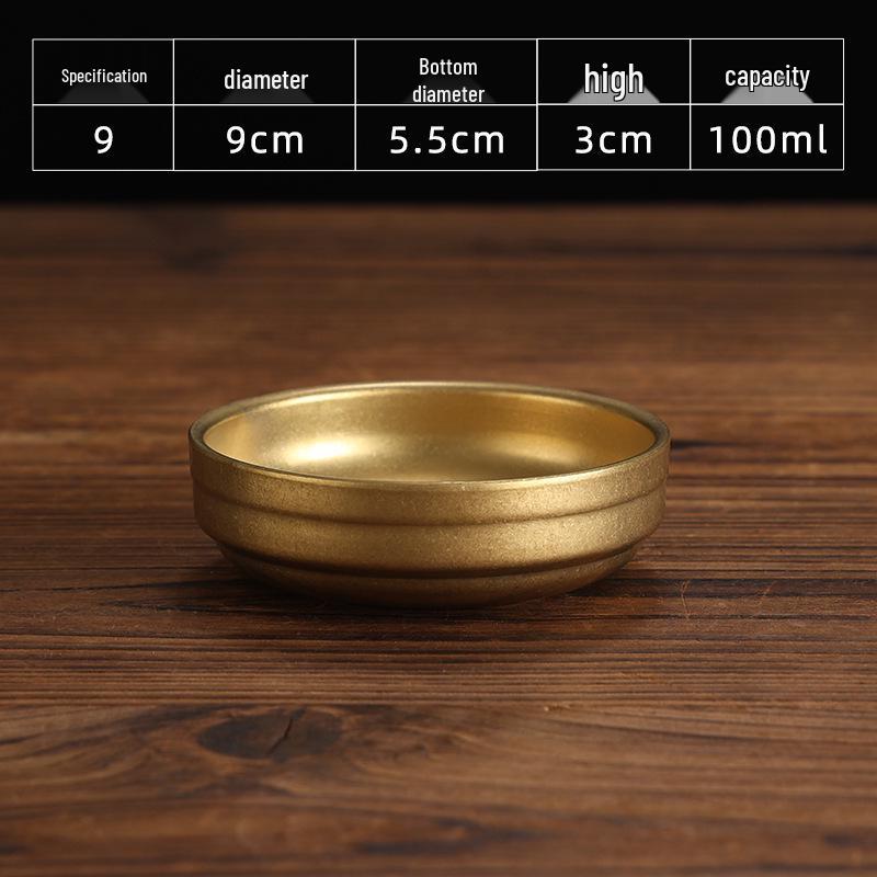 Retro Gold Stainless Steel Tableware Set: Rectangular Plate, Seasoning Dish, Bowl, Water Cup, Chopsticks, Spoon.