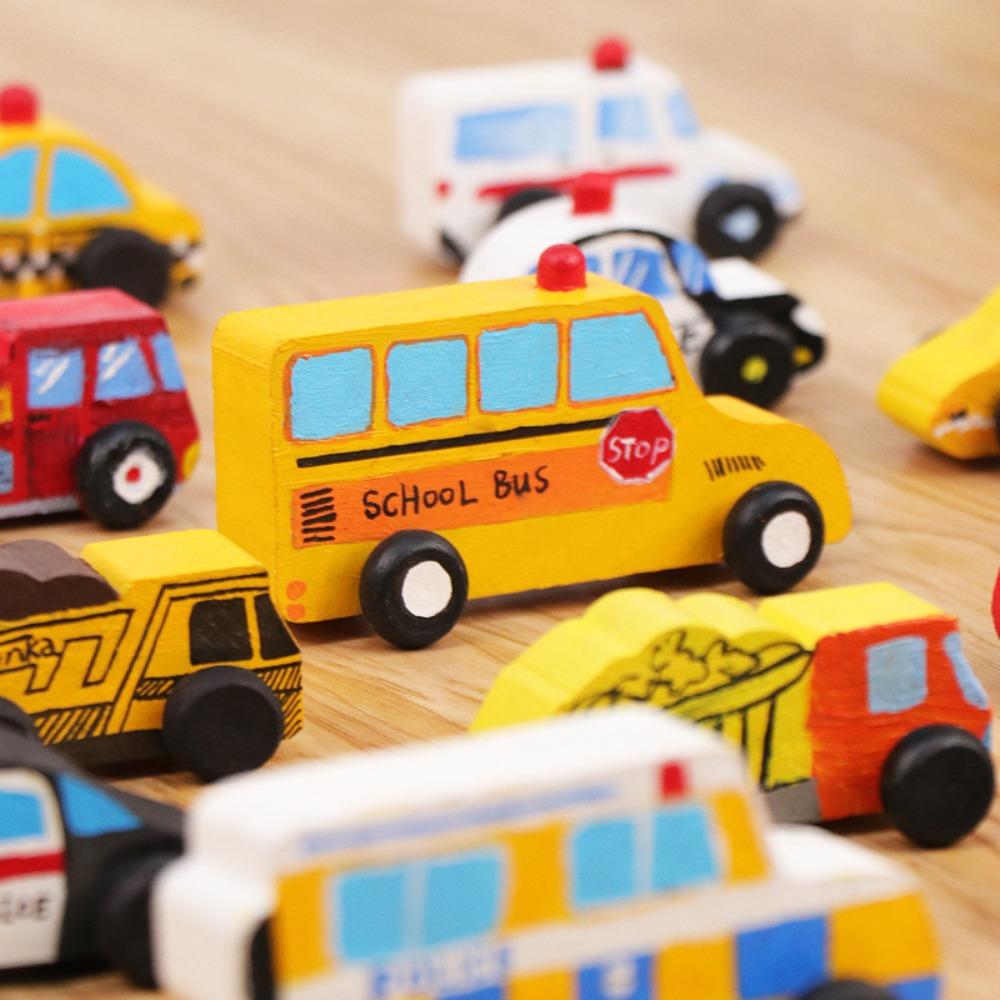 6PCS/SET Wooden Material Graffiti Car Hand-crafted Wooden Toys Hand-made Toys Classroom Activities