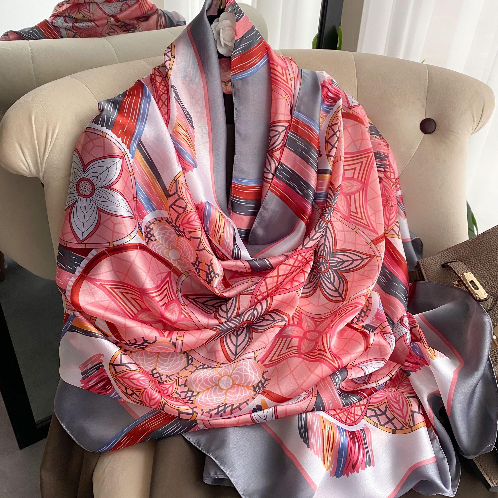 

Высококачественные роскошные шелковые шарфы, повязка на голову, шарфы, шейный шарф для женщин, шелковый шарф с цепочкой, женская декоративная шаль 180-90cm