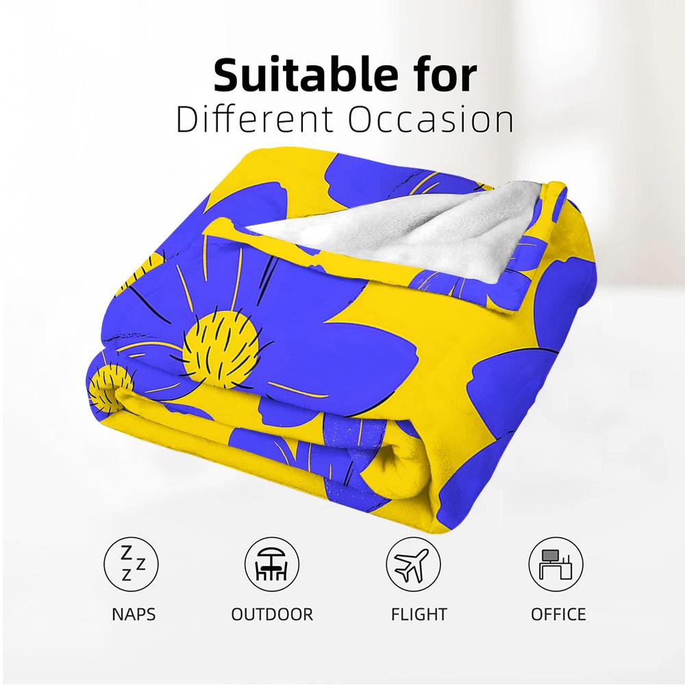 Blue Floral Anime Cartoon Flannel Blanket Soft Warm Throw for Bedroom Sofa Car Kids Holiday Gift