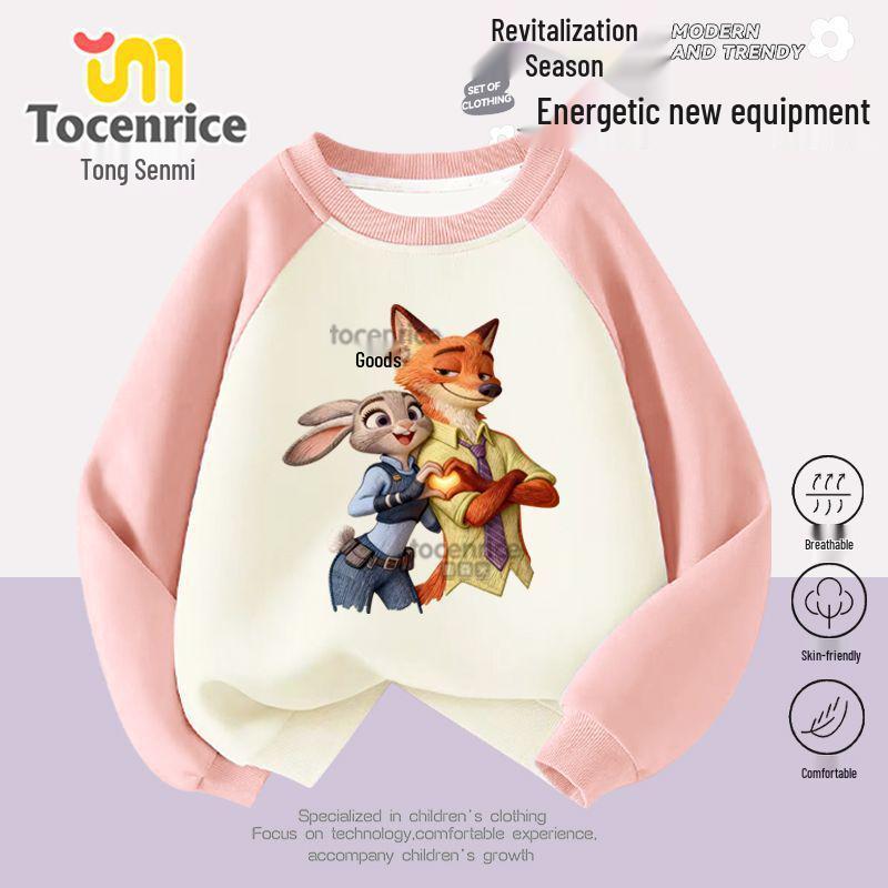 Zootopia Girls' Raglan Sleeve Sweatshirt - Trendy Autumn/Winter Loose Fit Round Neck Top for Kids