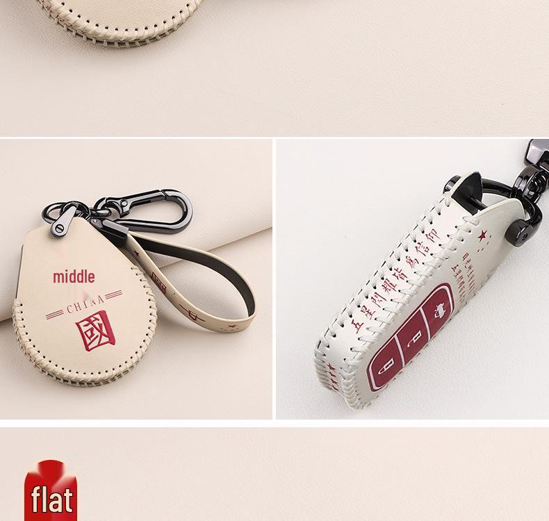 HiPhi X Car Key Case: Hand-Stitched Leather Cartoon Bag with Fashionable Buckle