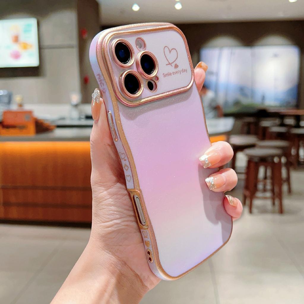 For iPhone 16 Pro Case Curly Shape Love Heart TPU Phone Cover Iridescent Gradient