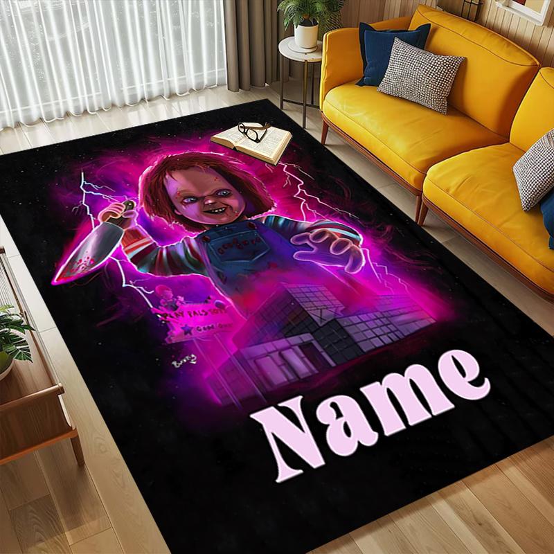 Personalized Name Horror Doll Living Room Non-Slip Area Rug Soft Carpet for Bedroom Playroom Sofa Office Home Decor Doormat