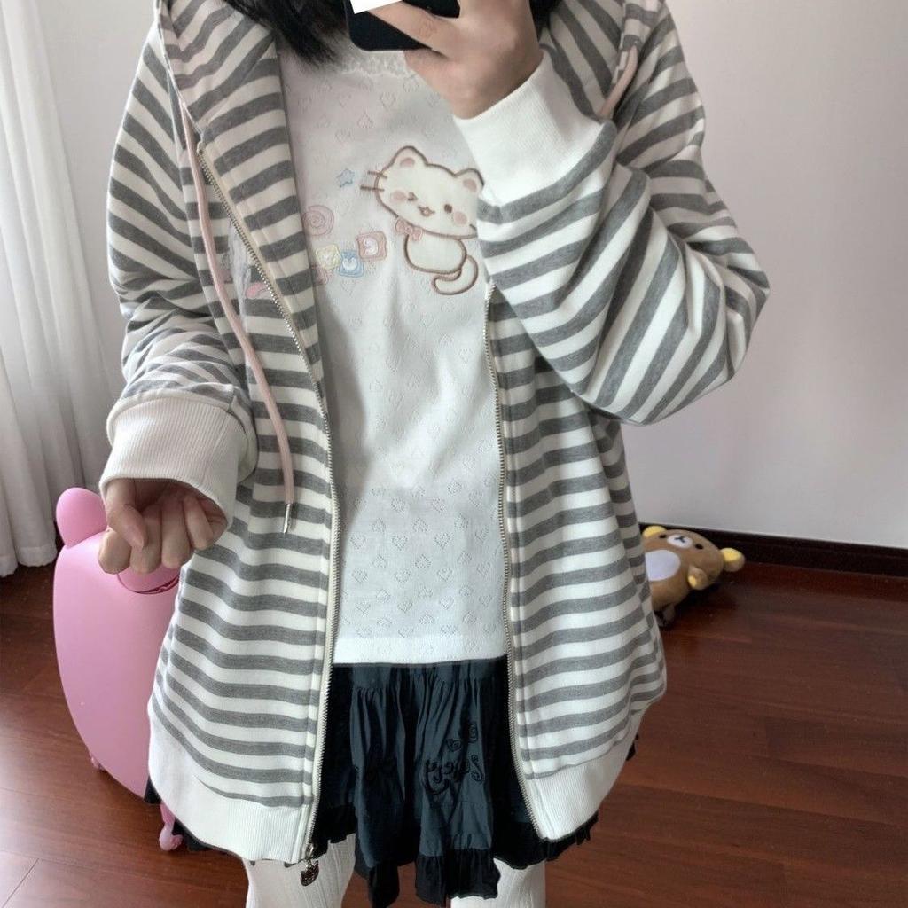 Sladká trička Kawaii Dámské Japonský styl Y2k Krajka Patchwork Roztomilé kreslené vyšívací trička Topy Měkká dívka