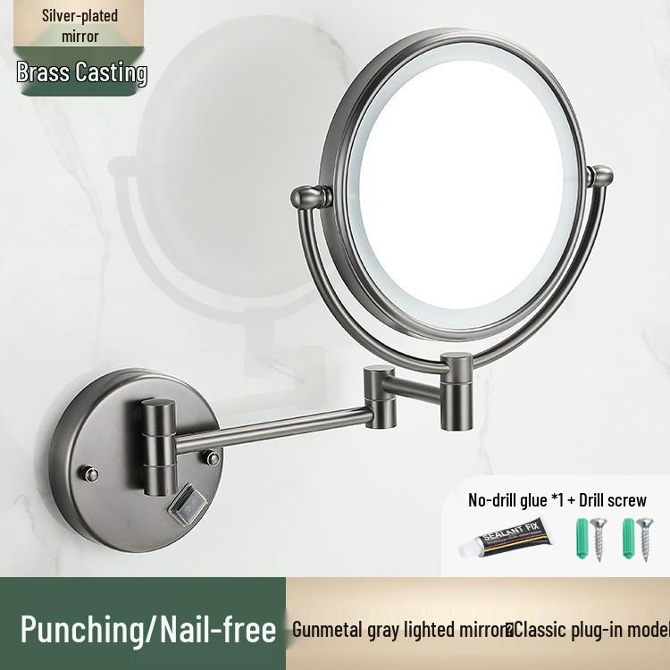 

LED Wall-Mounted Double-Sided Mirror with Adjustable Color Temperature, Telescopic Folding Design, Ideal for Bathrooms and Hotels.