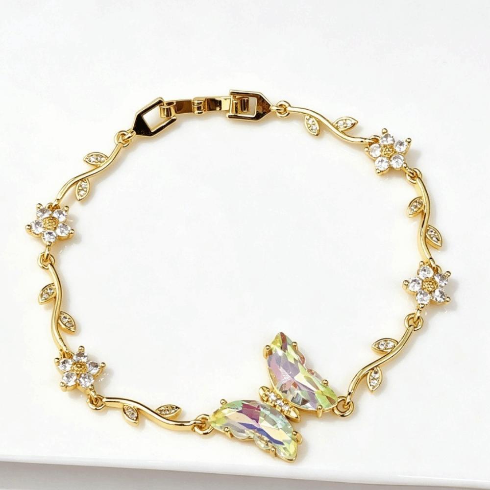 Crystal Inlay Crystal Bracelet Zirconia Women Bracelet Minimalist Look Leaf Bracelet Dating Outfit