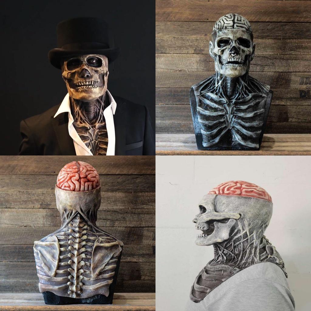 Creepy Skeleton Biochemical Mask For Halloween Festivities Full Cover Silicone Head With Hat