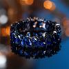Luxury Cute Female Blue Zircon Stone Ring Vintage Fashion Black Gold Color Wedding Jewelry For Women