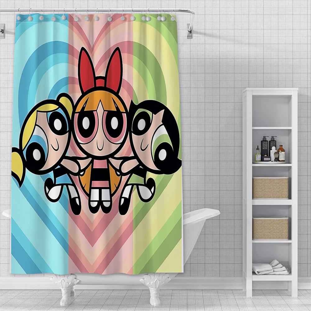 Shower Powerpuffs Girlss Curtain Waterproof Polyester Fabric Paint Colorful Bath Curtains Home Bathroom Decor Curtain With Hook