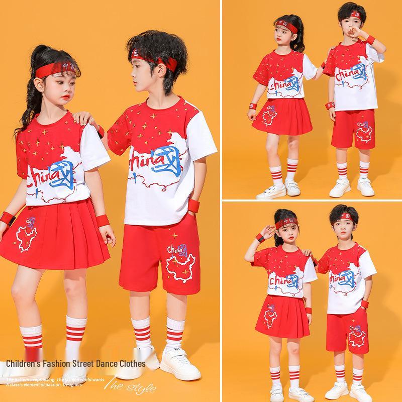 Chinese Style Cheerleading Costume for Boys & Girls - Summer Kindergarten Performance Outfit