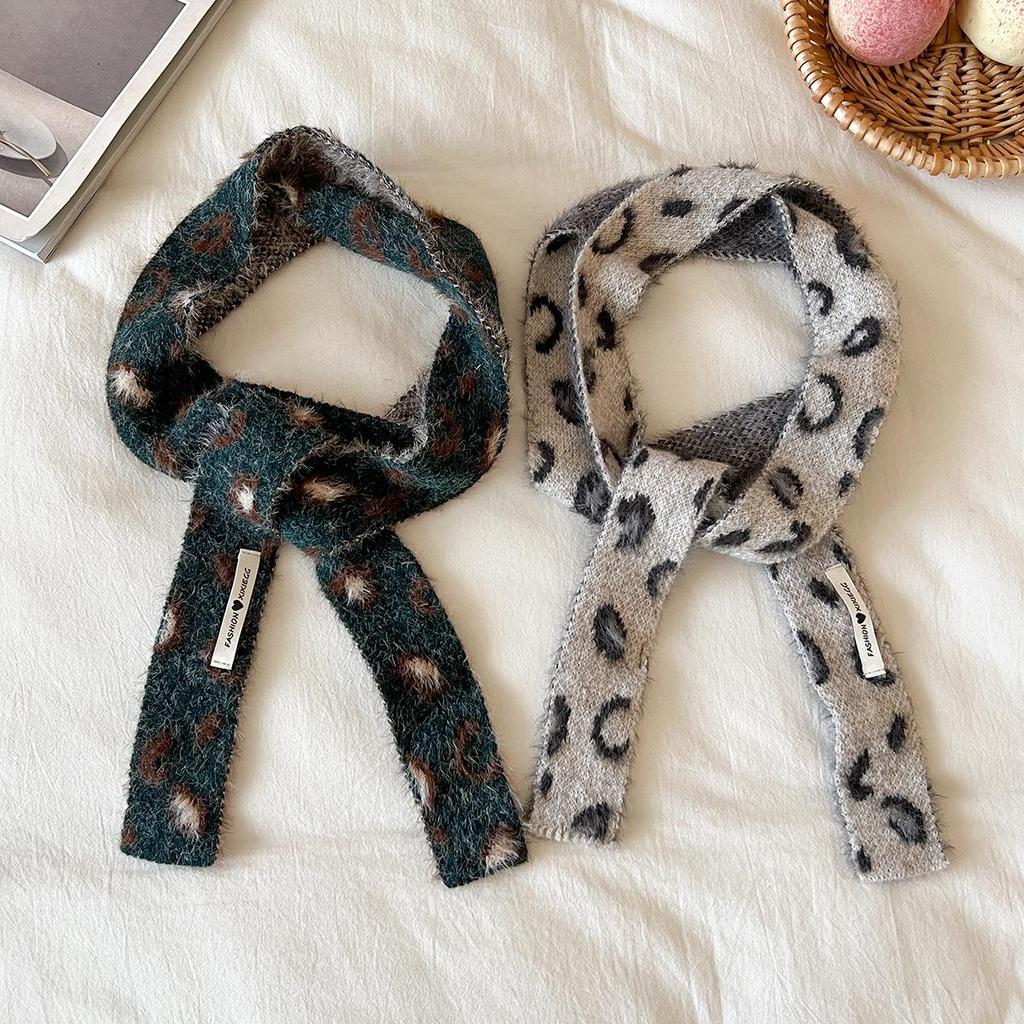 Korean Knitted Leopard Print Wool Blend Scarf Snood