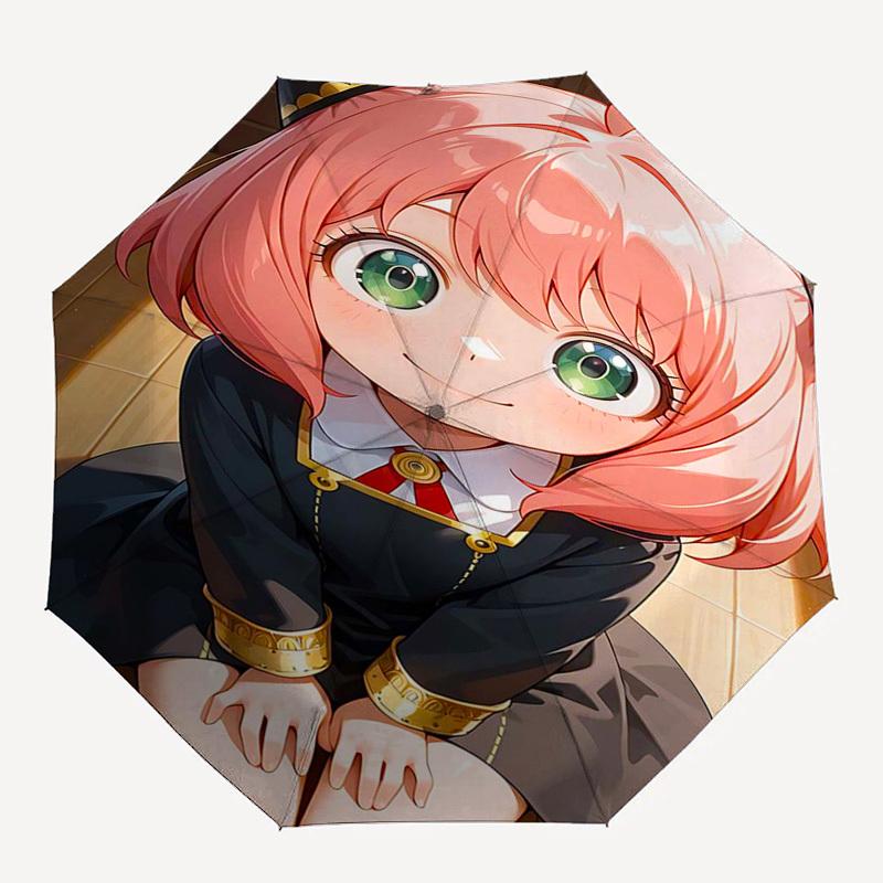 1pc Anime Character Pink Hair Girl with Green Eyes Umbrella, Automatic Open, Foldable Design, Outdoor Use, Festival Gift for Fans, Travel, Daily Use.I