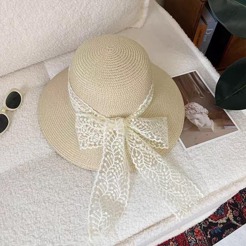 Lace Bow Big Brim Straw Hat Seaside Beach Sunscreen Hat Ladies Pretty Sun Hat