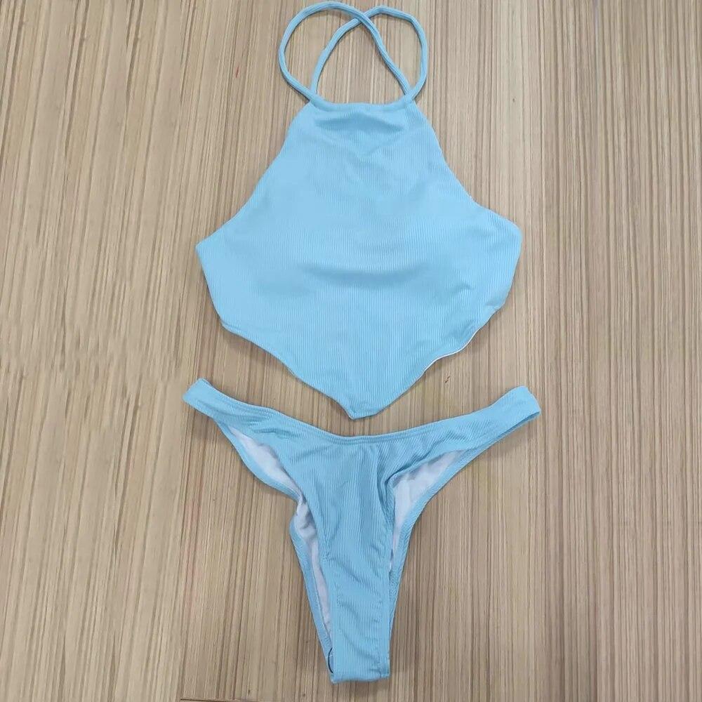 Vigorashely High Neck Cut Swimwear Women Sexy Thong Bikini 2024 Tied Swimsuit Female Brazilian Bikini Set Bathing Suit Swim