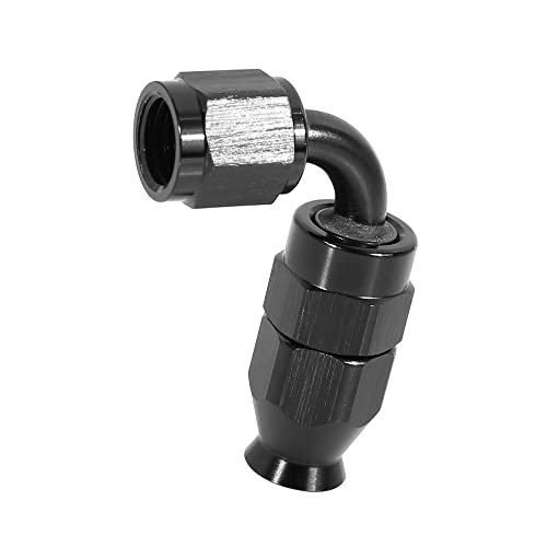ACROPIX Automotive Hose End Fittings PTFE for Fuel Oil Line AN4 90 Degree Rotatable Black 1pc
