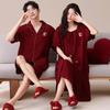 Couple Pajamas Summer Cotton Short-sleeved Nightgown Thin Wedding Wedding Burgundy Festive Natal Year Cotton Suit