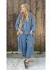 Set da Donna Primavera 2025 Taglie Forti Cotone Lino Set 2 Pezzi: Pantaloni Larghi a Vita Alta & Camicia