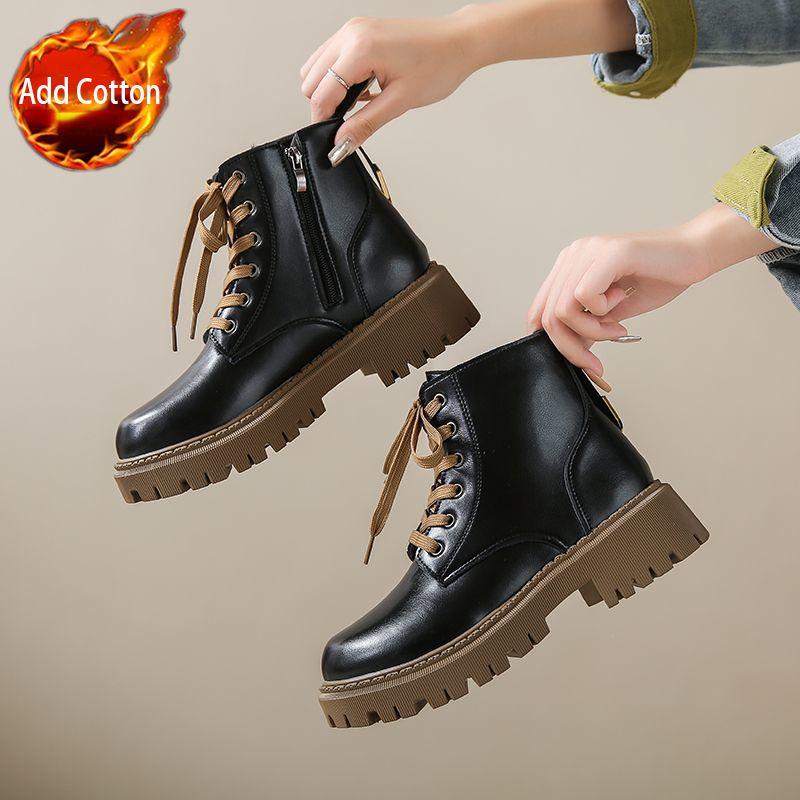 

Fashion Autumn Winter Warm Chunky Female Short Shoes Round Toe Lace-up Biker Booties Fashion 2025 Chic and Elegant Women s Ankle Boots 35