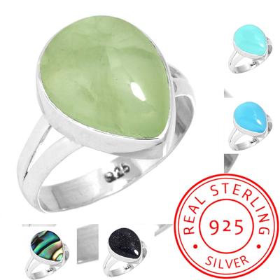 Prsteň zo striebra rýdzosti 925 Dámsky Drahokam Ručne vyrábané šperky Darček na Deň matiek Akvamarínový chalcedón Abalónová škrupina Modrý slnečný kameň Labradorit Prehnit