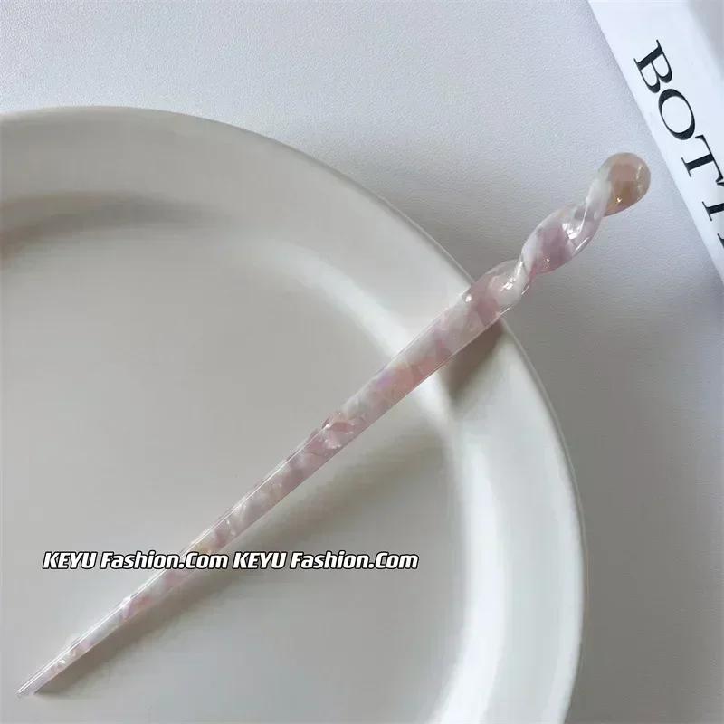 Vintage Acetate Hair Sticks Set Multi-Color Twisted Hairpins for Bun Updo Elegant French Hair Accessories for Women