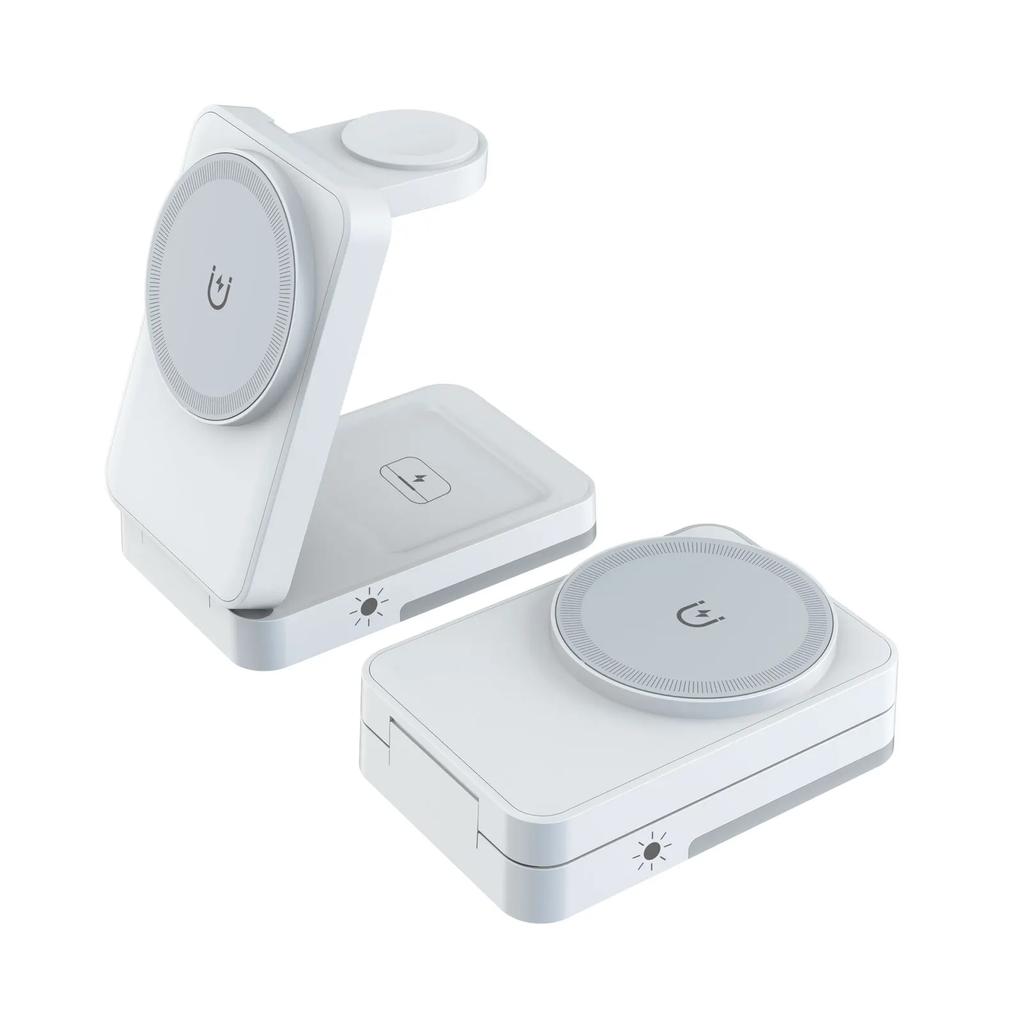 3 in 1 Magnetic Wireless Charger Stand Foldable LED Chargers Dock For iPhone 17~12 Apple Watch 2-9 SE Airpods Pro Fast Charging