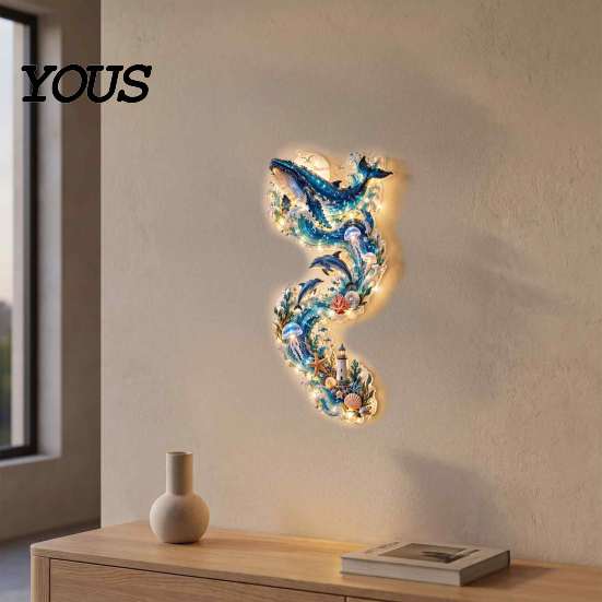 Decorative Light for Cafe 2D Acrylic Ocean Whale LED Wall Decor, Nautical Sea Animal Art Coastal Style Home Furnishings with Warm Light, Ornament