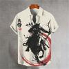 Men's Warrior Cat Art Linen Shirt Blossom Print Casual Hawaiian Shirt Summer Short Sleeved Shirt Top