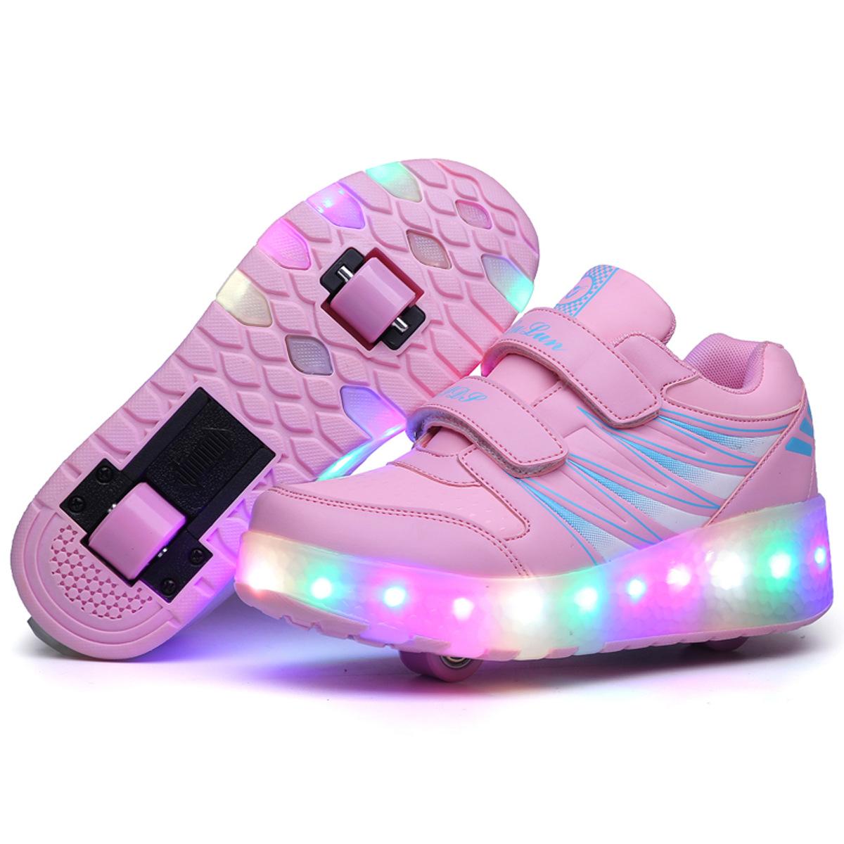 

New foreign trade runaway shoes, small four-wheel pulley shoes, student sports shoes USB charging luminous shoes for boys and girls 30