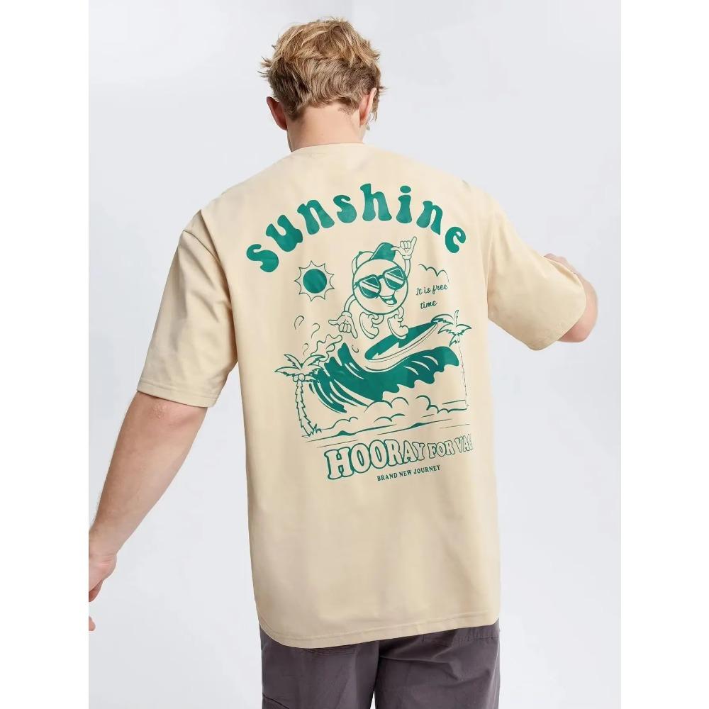 

Солнце ура для отпуска Абсолютно новая футболка Journeymale Удобные футболки Летняя хлопковая одежда в стиле хип-хоп Свободная одежда XXXXXL бежевый