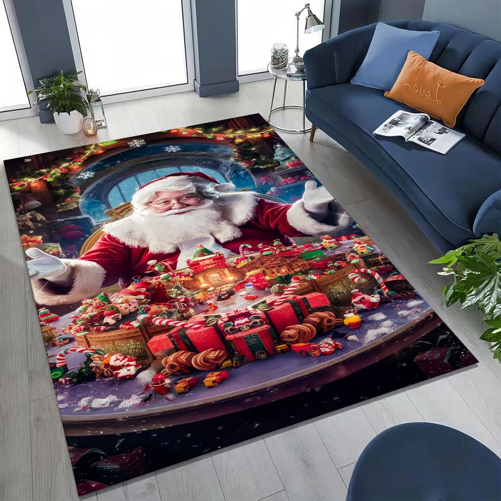 Frohes Neues Jahr Frohe Weihnachten Weihnachtsbaum Weihnachtsmann Cartoon Geschenk Teppich Teppich für Schlafzimmer Wohnzimmer Sofa Haus Fußmatte Dekoration,Rutschfest