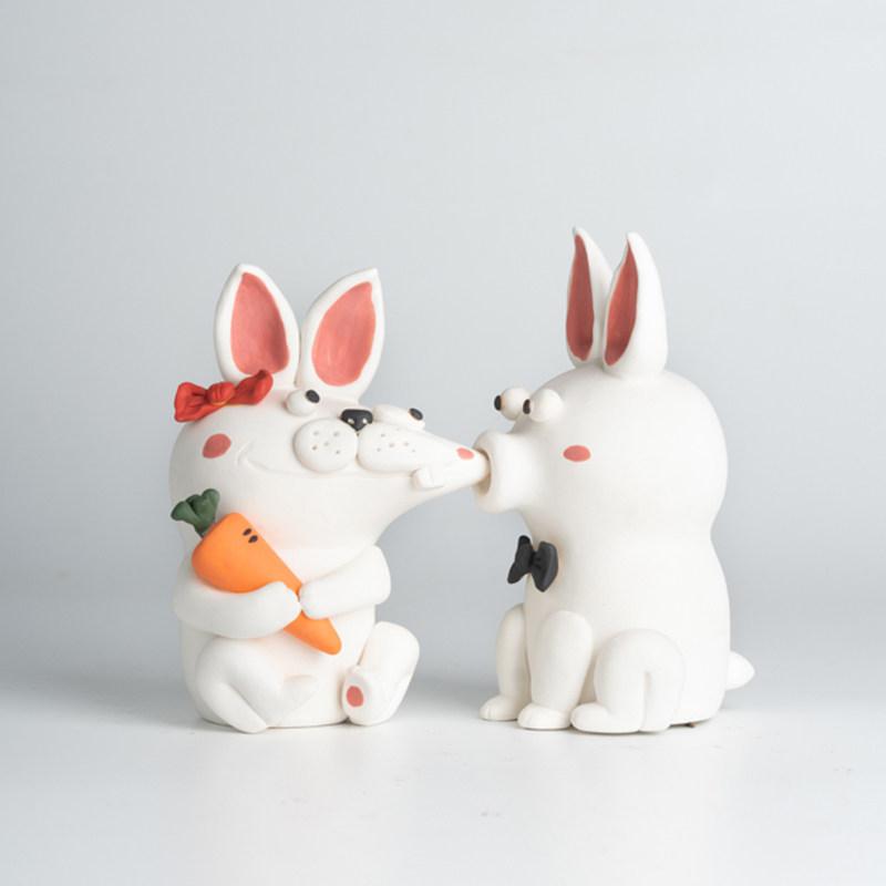 Household Cute Rabbit Pure Handcrafted Home Decoration Creative Gift for Friends, Couples, Anniversary Car Decoration Mascot