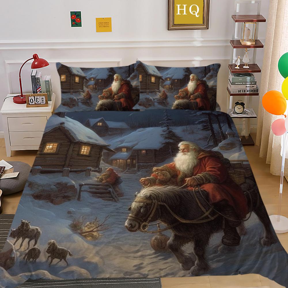 Fashion Christmas Printed King Size Comforter Cover Set Highend Polyester Teen Kids Home Bedclothes