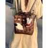 Korean version of casual large-capacity shoulder bag women's 2025 new plaid portable tote bag multi-purpose backpack