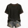 Damski casualowy T-shirt z dekoltem V i krótkim rękawem jesienna moda top