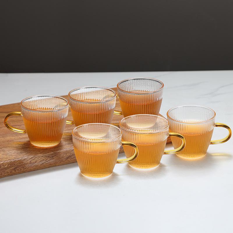 Set of Six Hammered Pattern Small Borosilicate Glass Tea Cups for Kung Fu Tea Tasting