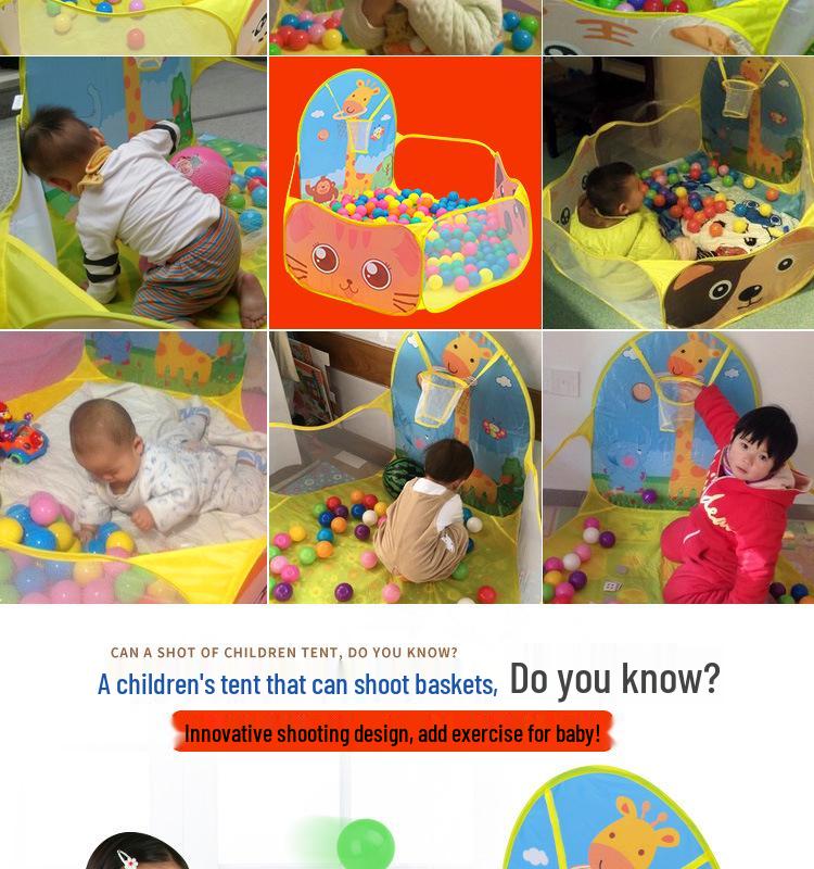 Cort de Joacă Pliabil pentru Copii Interior/Exterior cu Groapă cu Bile Oceanice și Coș de Baschet - Tematică Girafă