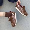 Retro leather color matching spring and summer new round head thick sole heightening breathable mesh sneakers
