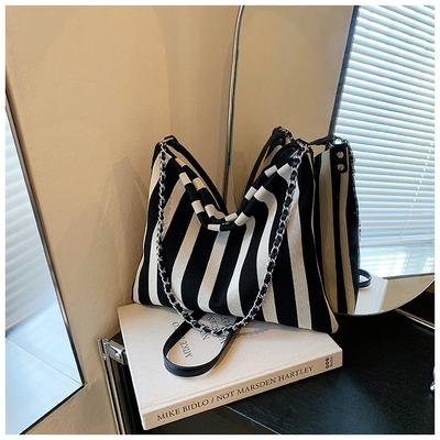Canvas Bag Female Tote Bag Large Capacity Summer Messenger 2025 New Casual Striped College Student Bag