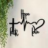 Metal Wall Cross Decor with Hope Faith Love Inspirational Scripture Heartbeat Christian Home Gift