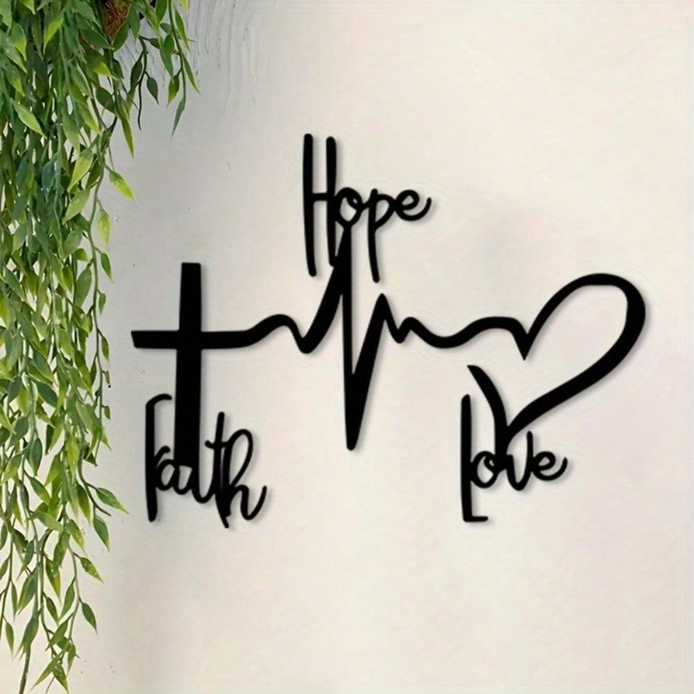 Metal Wall Cross Decor with Hope Faith Love Inspirational Scripture Heartbeat Christian Home Gift
