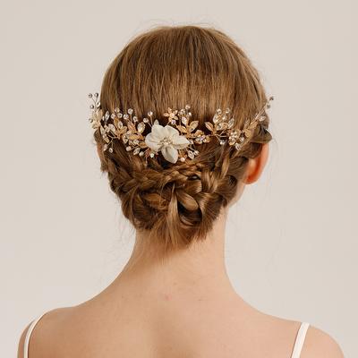 Bridal Jewelry Handmade Comb Hair Accessories Wedding Banquet Antique Style Hair Accessories Leaf Flower Golden Hair Comb