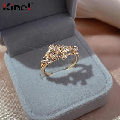 Kinel Butterfly Zircon Rose Gold Color Rings for Women