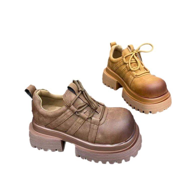 Platform British Style Big Head Small Leather Shoes Women's 2024 New Autumn Retro Casual Versatile Loafer Single Shoes
