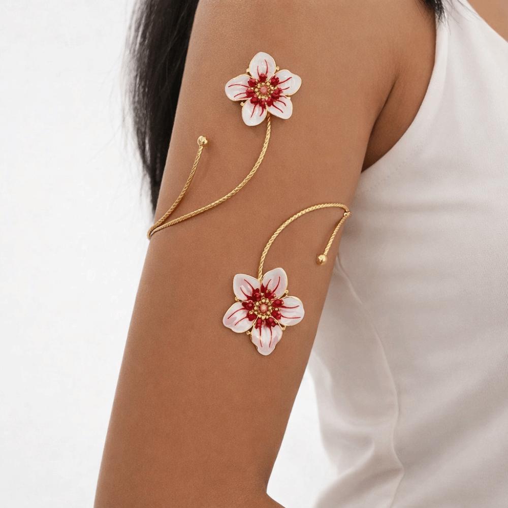 Blommigt Blomarmband Emaljglasyr Armband Vintage Öppet Armbandsband Gåva