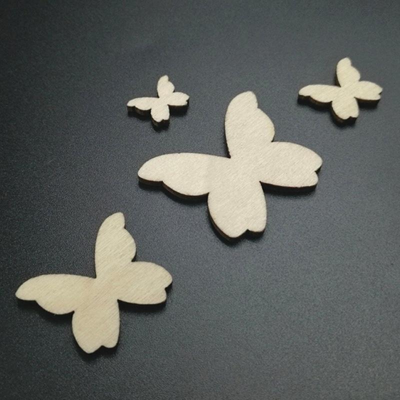 50pcs Wooden Mini Mixed Wood Butterfly Decor Ideal Craft Card Making Scrapbooking