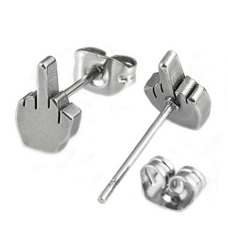 Панк Крутые Стальные Серьги-Гвоздики Серьга Женщина Мужчина Милые Маленькие Палец Рука Гвоздики Серьги серебряный