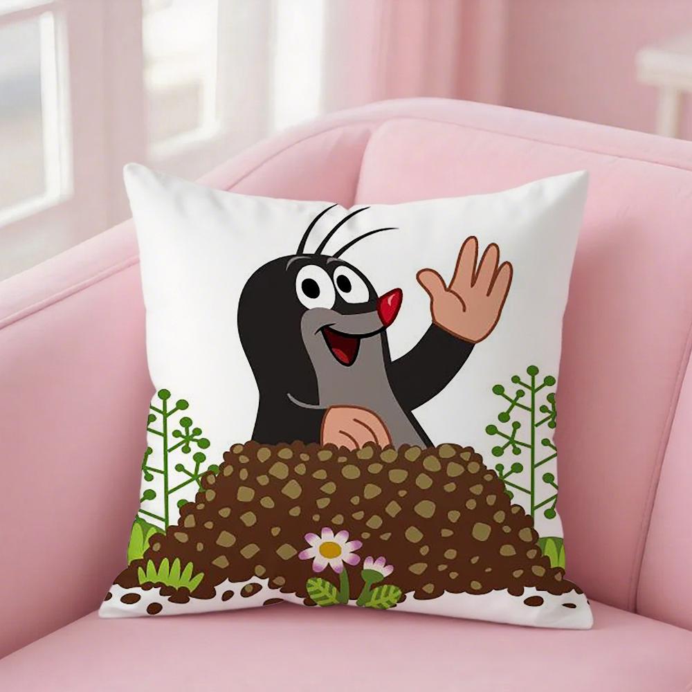 Classic Animation Little Mole Pillow Case Square Double-Sided Printing Short Plush Sofa Cushion Cover Bedroom Bedside Pillow
