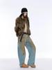 Damen Y2K Retro Weitbeinige Abgewetzte Jeans in Schmutzigem Waschblau