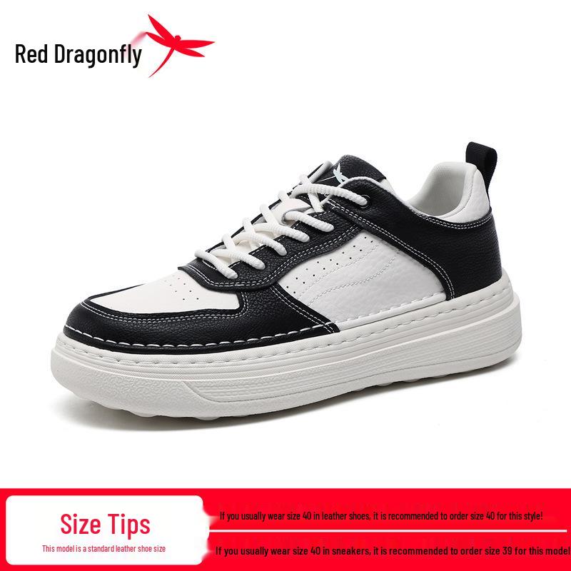 Red Dragonfly Men s Genuine Leather Height-Increasing Casual White Sneakers 39